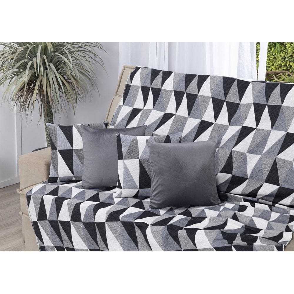 Kit Manta Sofá 2,20 X 1,50 + 4 Capas Almofada Jacquard E