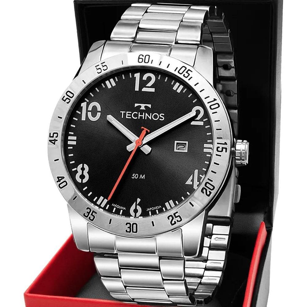 2X Relógio Masculino Technos Militar Prateado Cor Da Correia