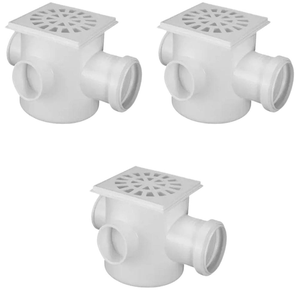 Caixa Quadrada Dn 100X100X50 Pvc Com Grelha Kit 03 Un