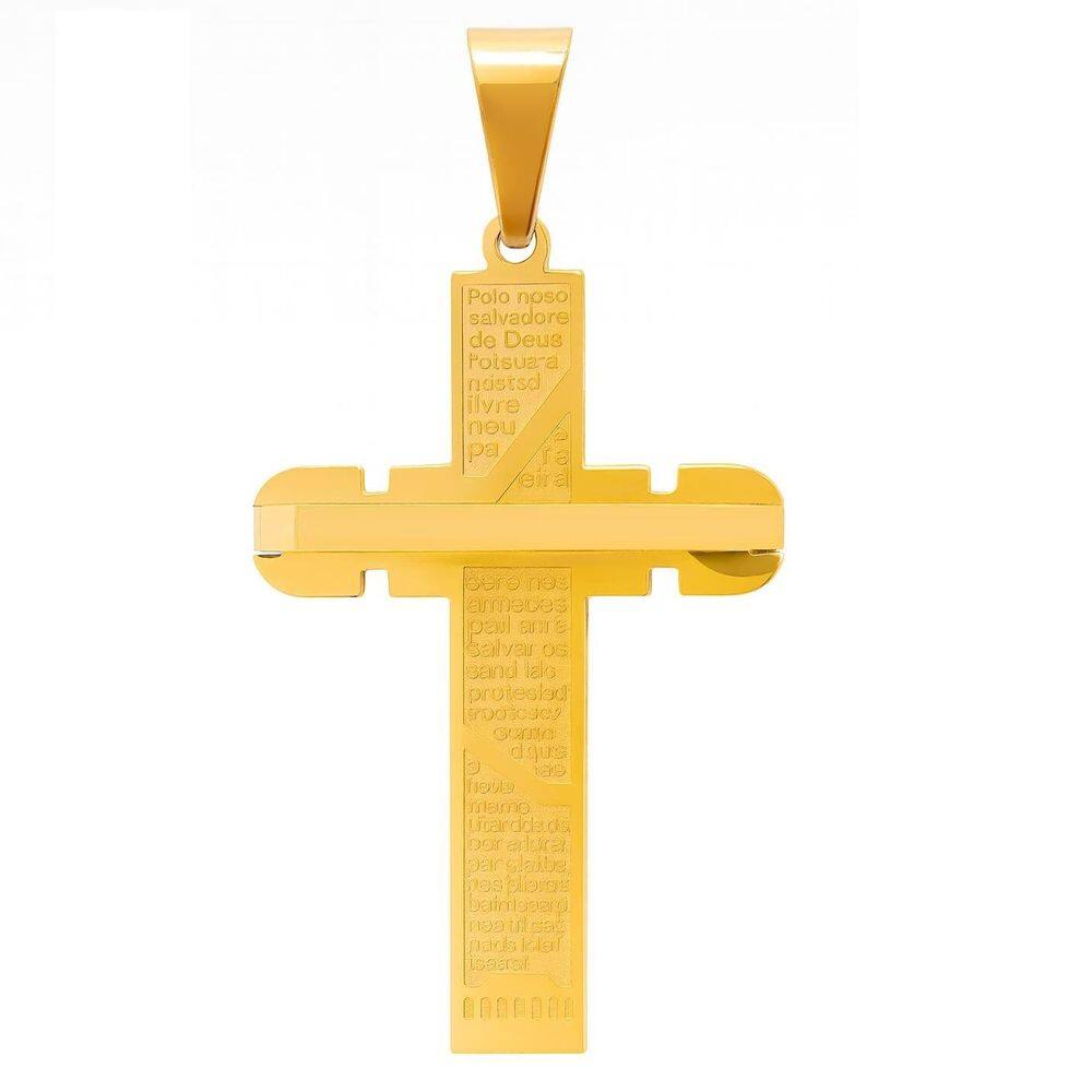 Pingente Cruxifixo Dourado Grande Aço Inixidável 316L