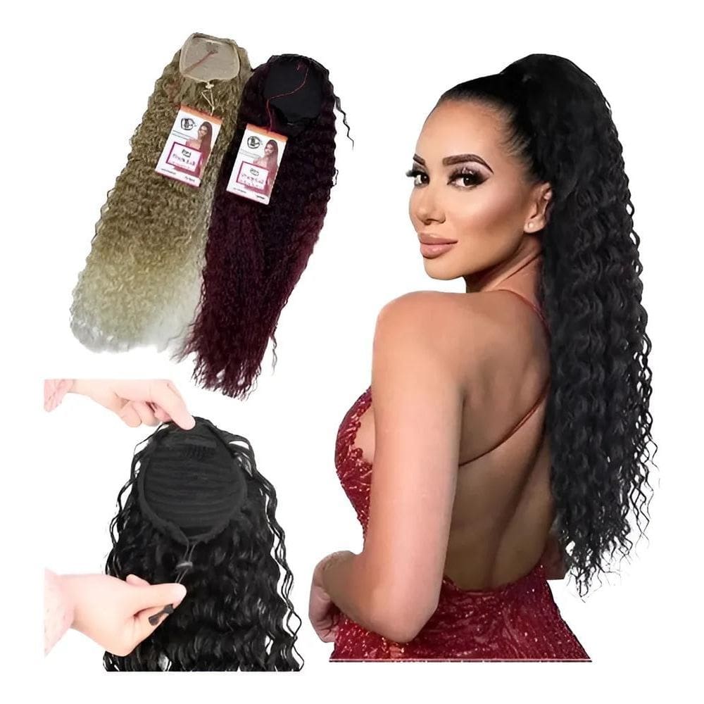 2X Aplique Rabo De Cavalo Cacheado Afro Fibra Orgânica Premi