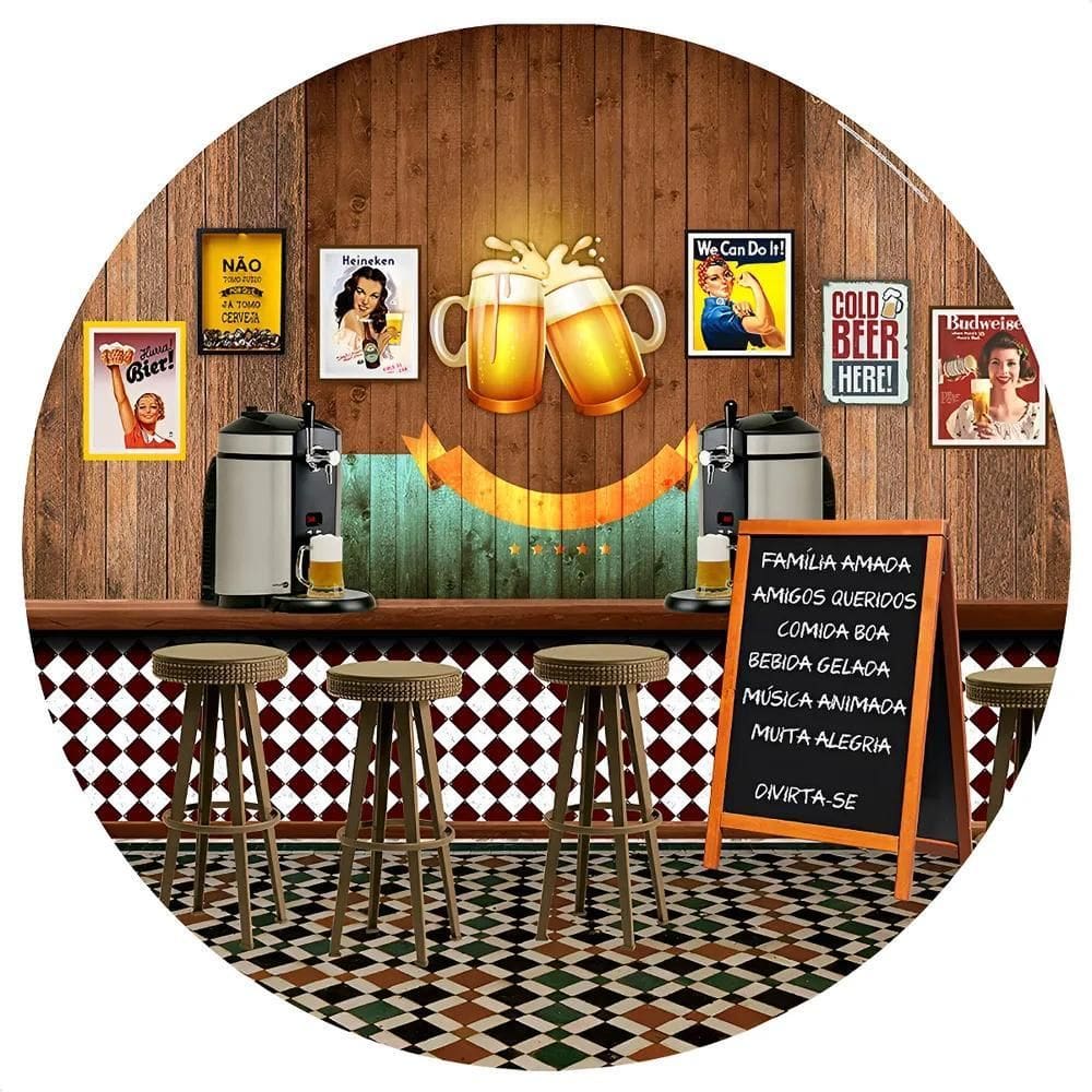 Painel Redondo Sublimado 1,5M Festa Tecido Elástico - Boteco