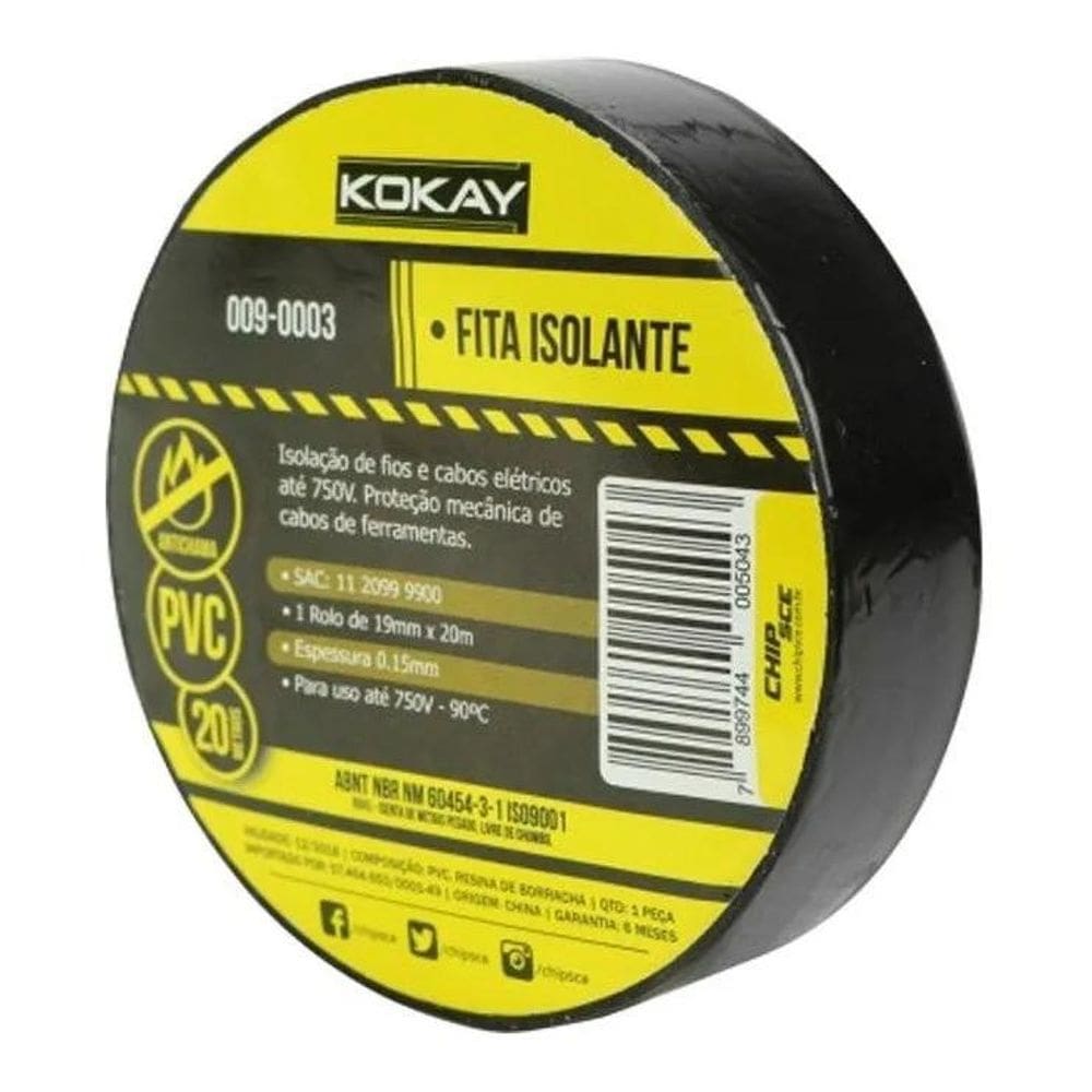 Fita Isolante Preta Anti-Chama 20M Chipsce