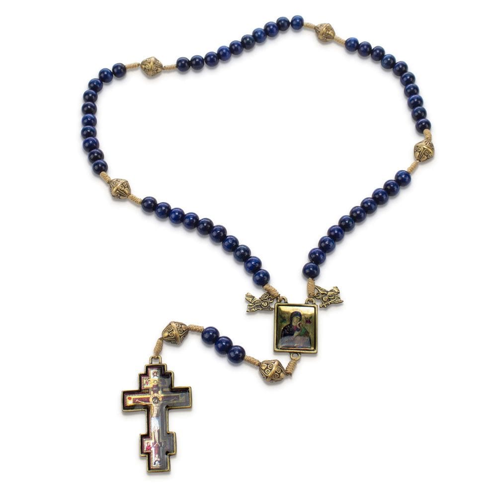 Terço Nossa Senhora Do Perpetuo Socorro Madeira Azul 8 Mm