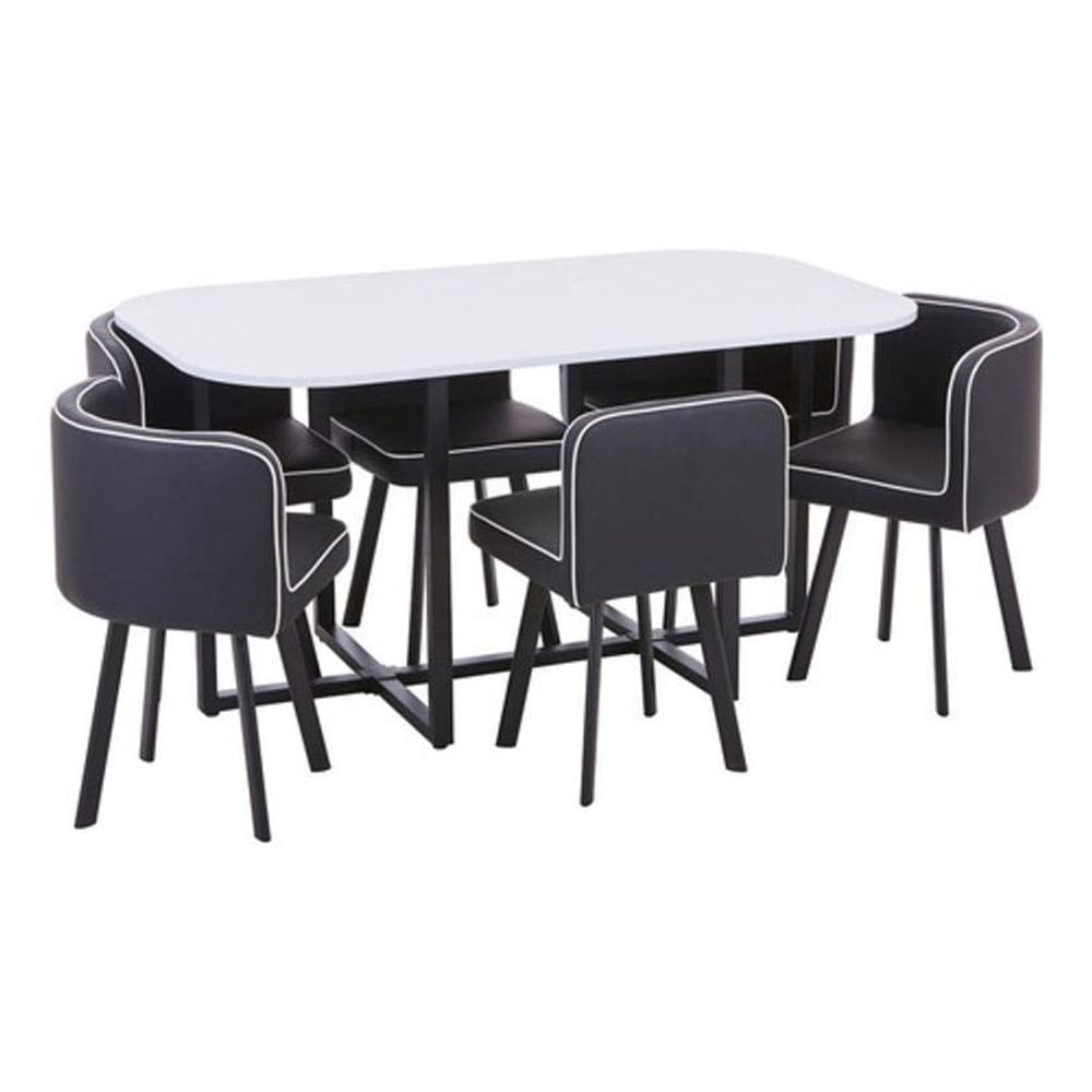 Conjunto Mesa De Jantar E 6 Cadeiras Cinza Brescia