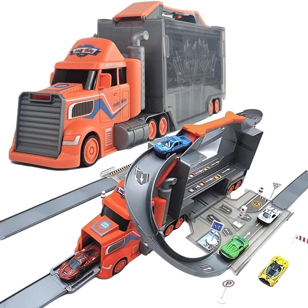 Caminhhão Pista Brinquedo 5 Carrinhos Estacionamento Castela