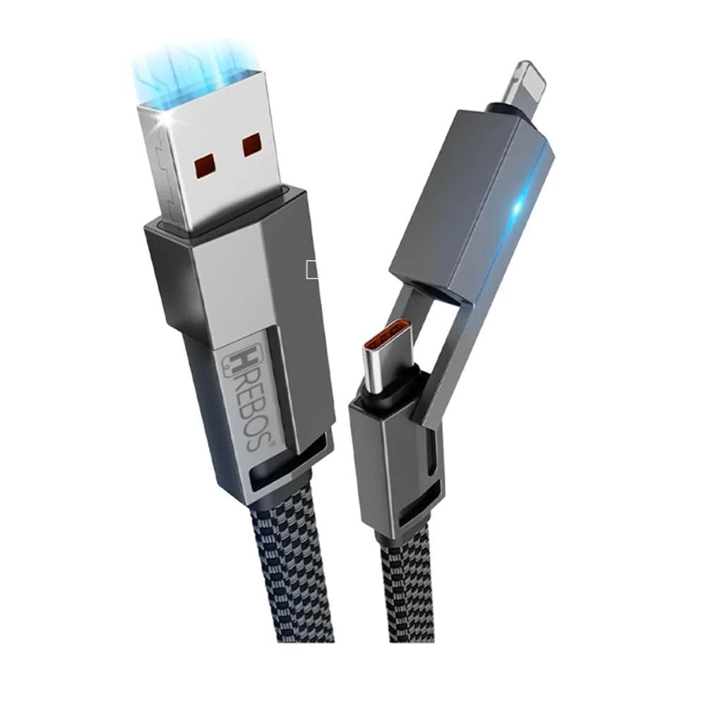 Cabo Hrebos 4 Em 1 Usb-c Lightning 60w Nylon 1.2m Cb-505 Cinza