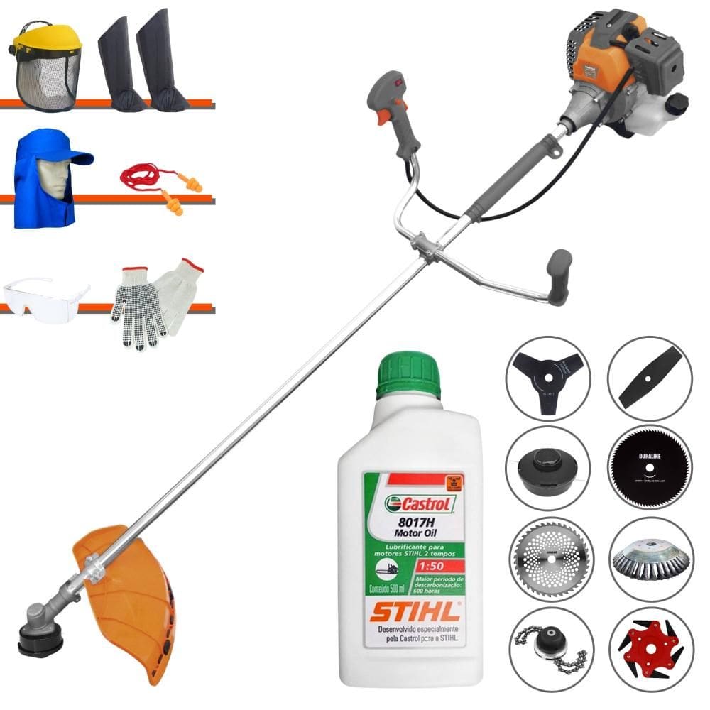 Aparador de Grama Tekna RL430P À Gasolina 43cc 1,7HP 10.000rpm Multifunções Completa Com Carretel de Nylon + 7 Opções de Corte + EPI + ÓLEO STIHL