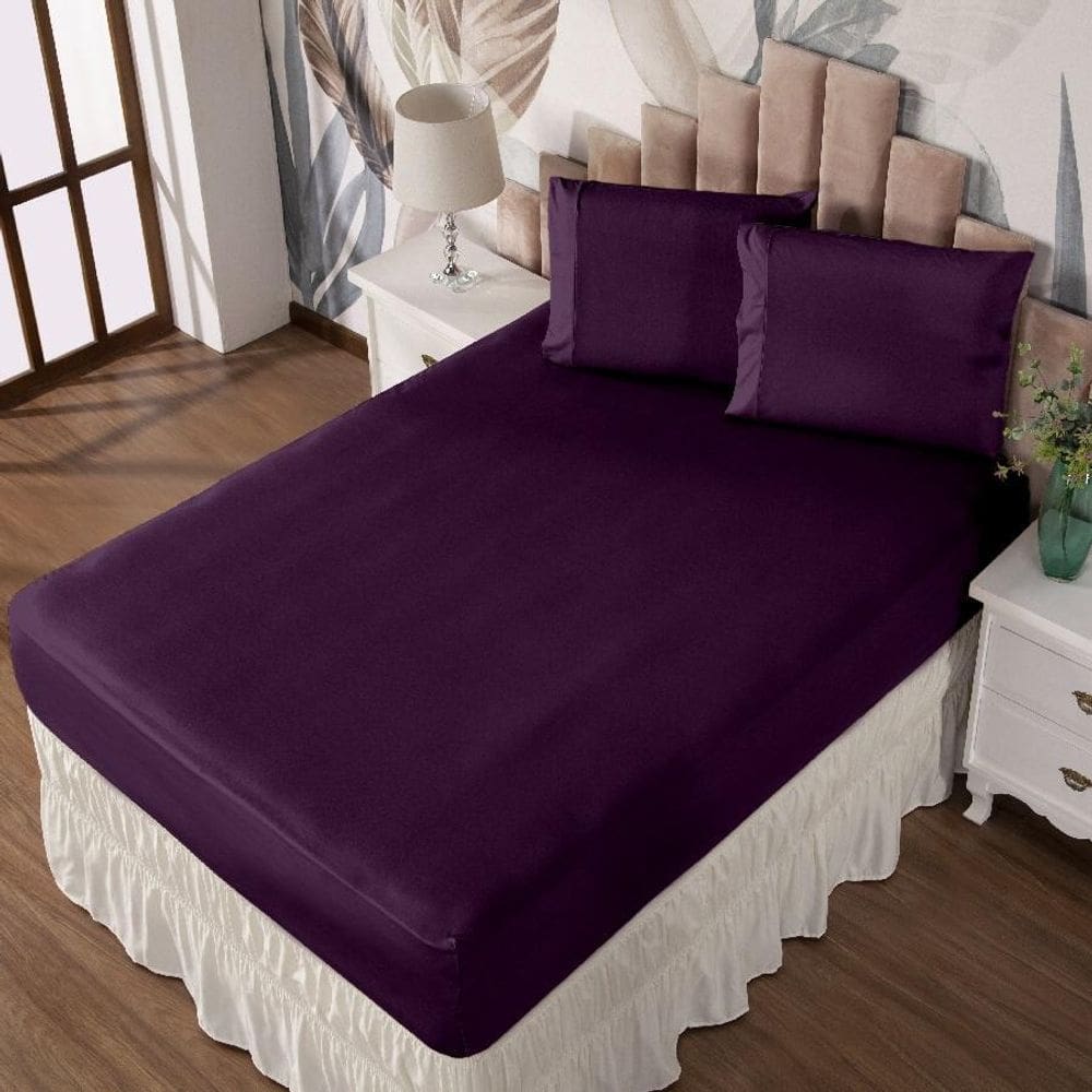 Jogo De Cama Casal Lençol E Fronha Prático Malha Lisa 3 Pç