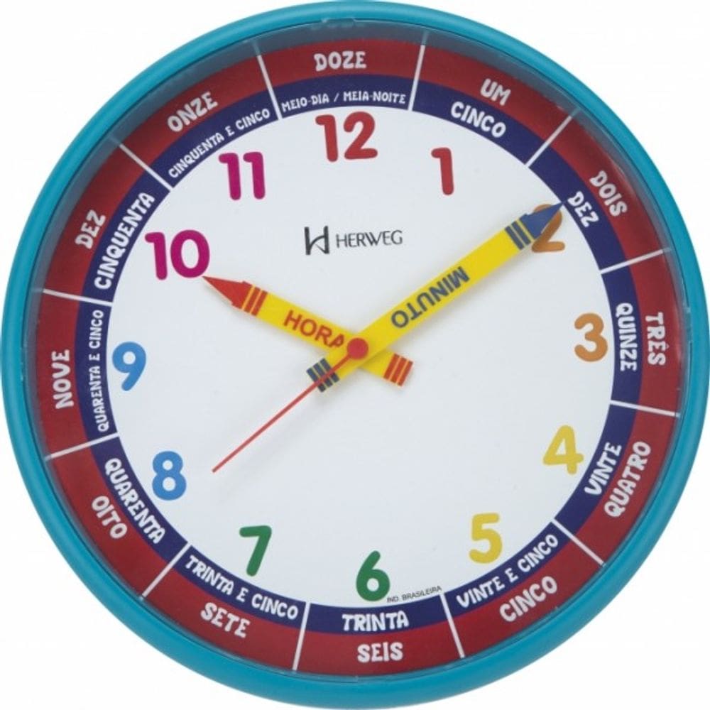 Relógio De Parede Infantil Educativo Herweg 26cm Azul