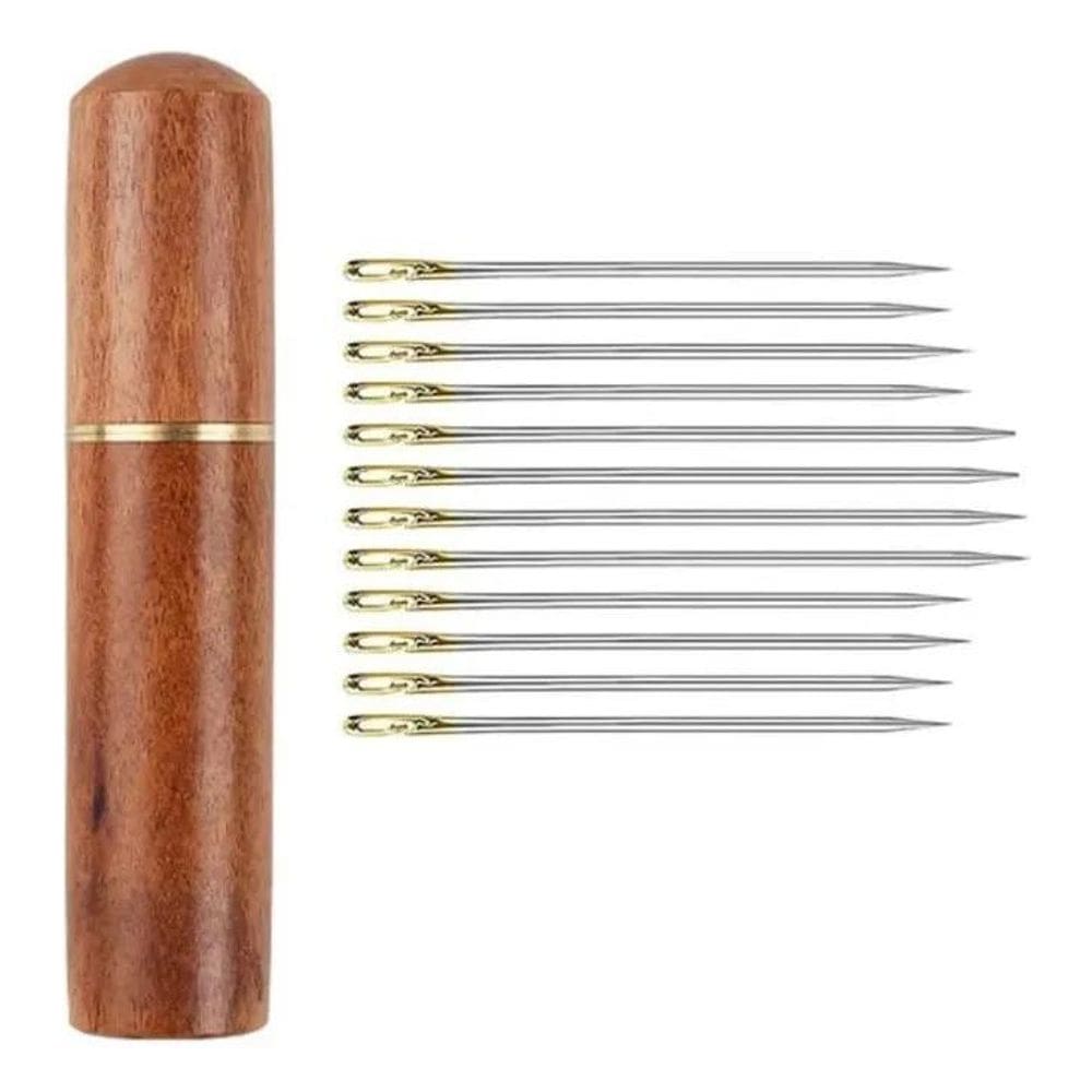 2X 12Un Agulha De Mão Costura Linha Passa Fácil + Porta Agul