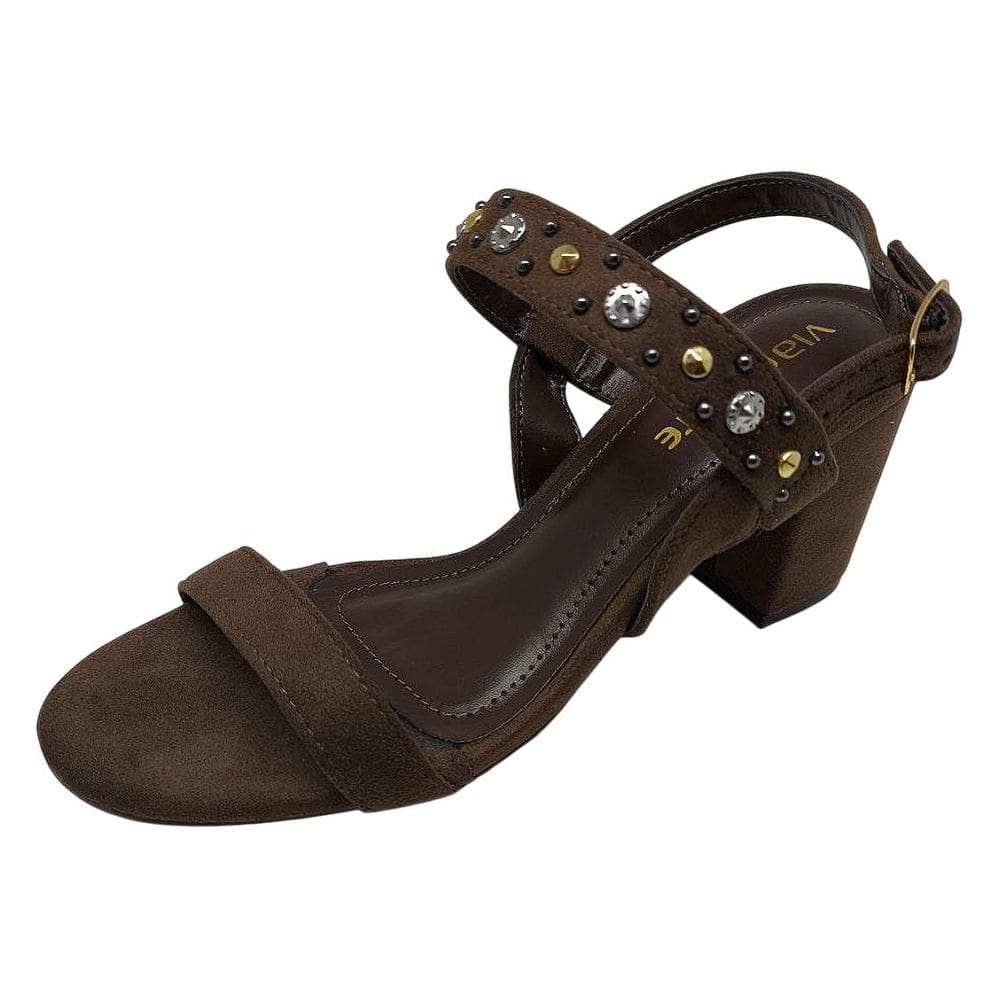 Sandália Feminina Salto Bloco Médio Casual Pins Via Marte