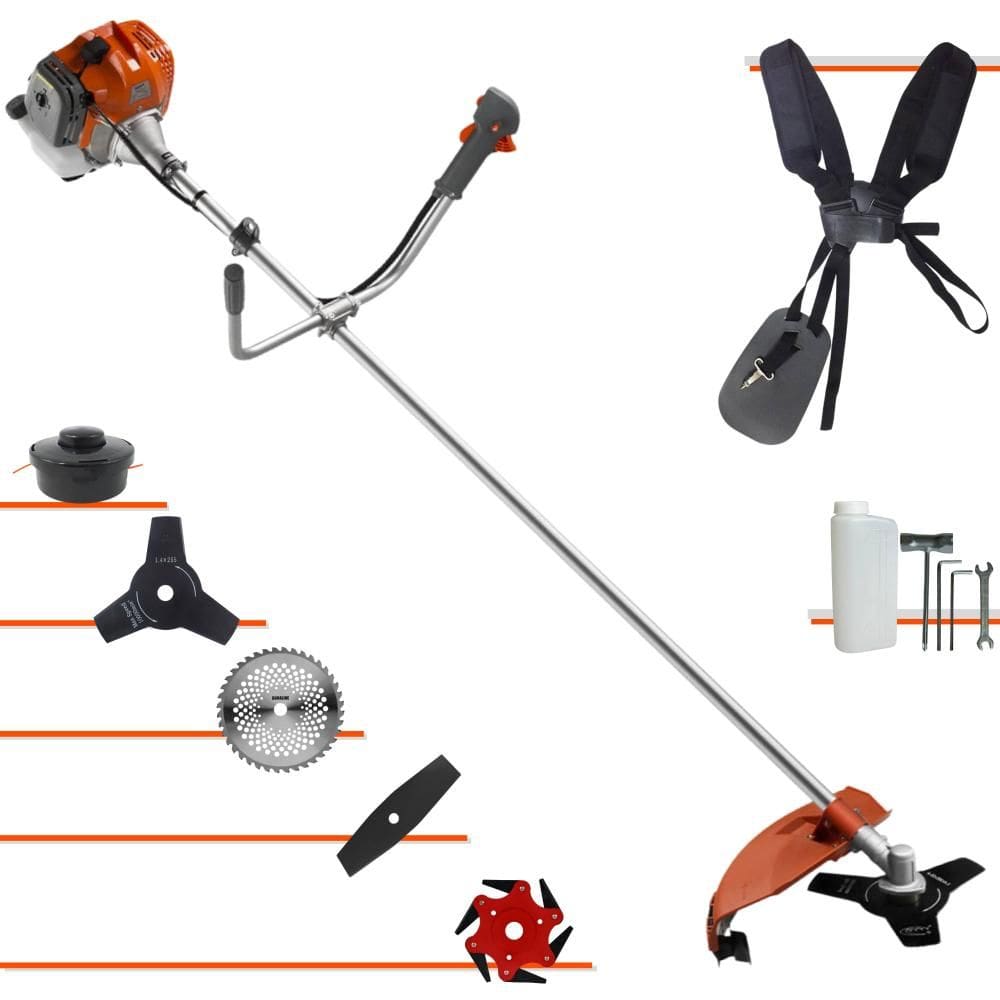 Roçadeira Tekna RL520ACN-TK À Gasolina 2T 52cc 2HP 9.000rpm Profissional e de Alta Performance Com Carretel de Nylon e Kit 4 Lâminas de Cortes