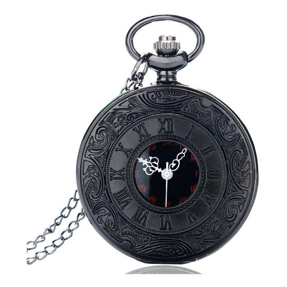2X Relógio De Bolso Steampunk Preto Com Corrente Retro Vinta
