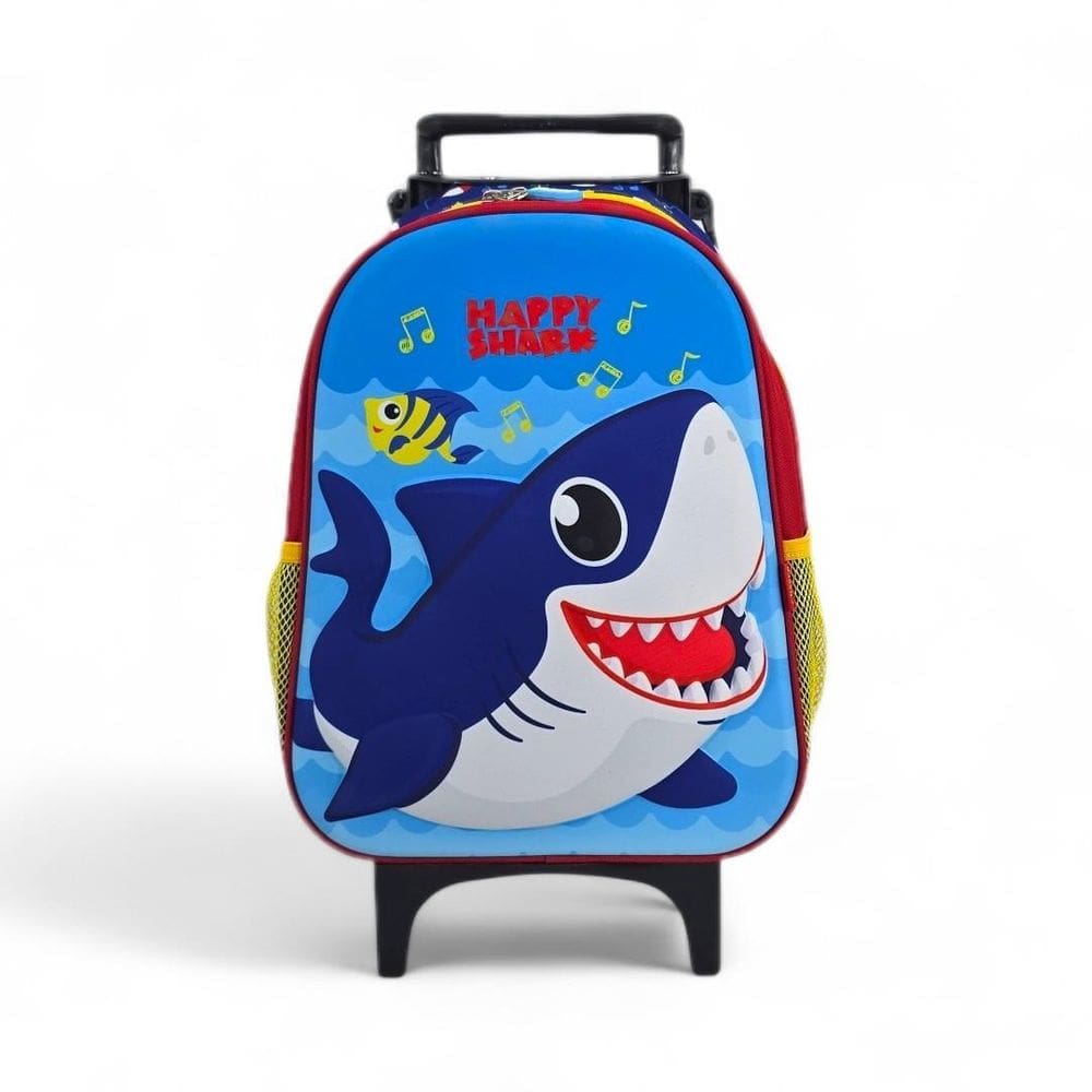 Mochila Escolar Passeio Rodinha Tubarao Baby Shark 3D Azul