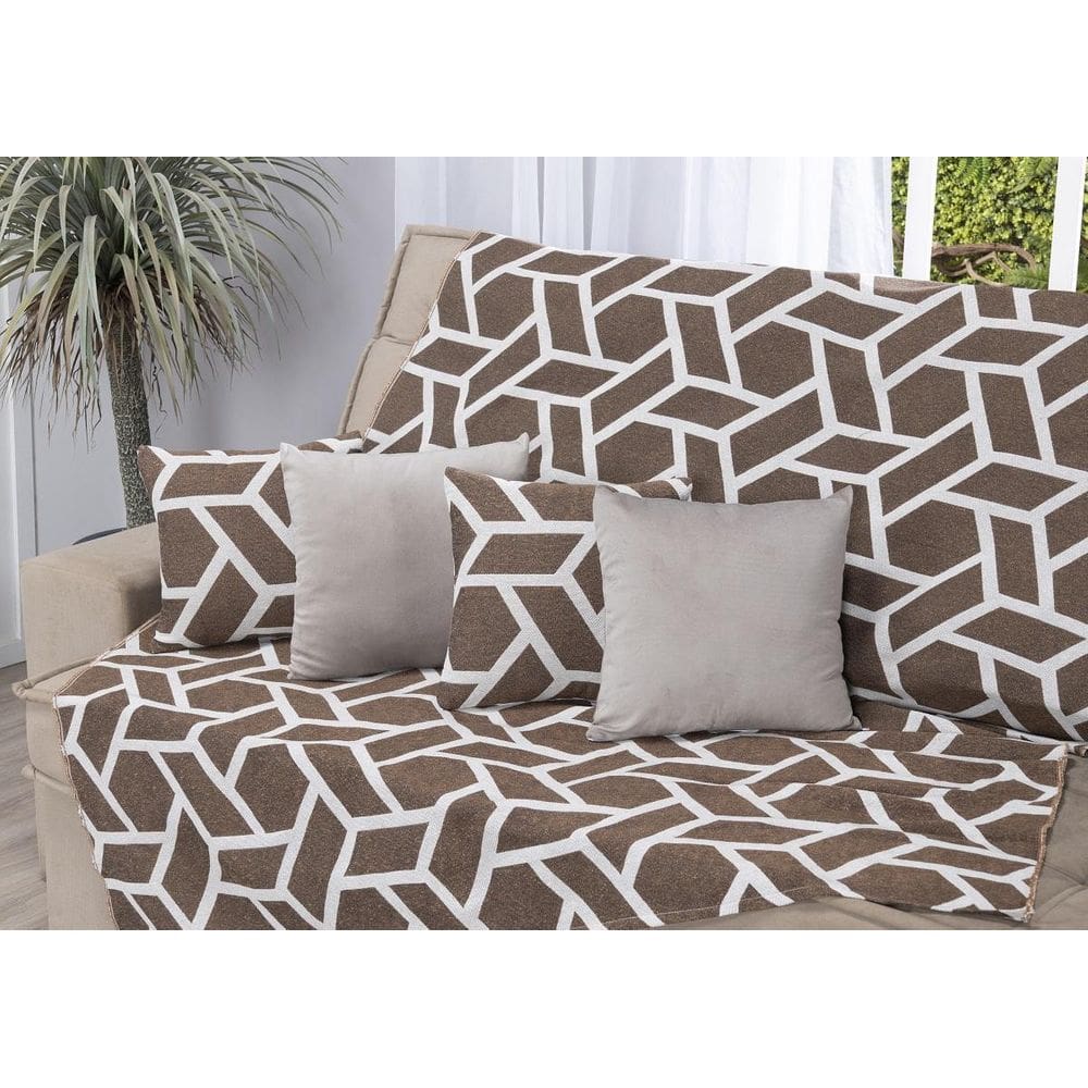 Kit Manta Sofá 2,40 X 1,50 + 4 Capas Almofada Jacquard E