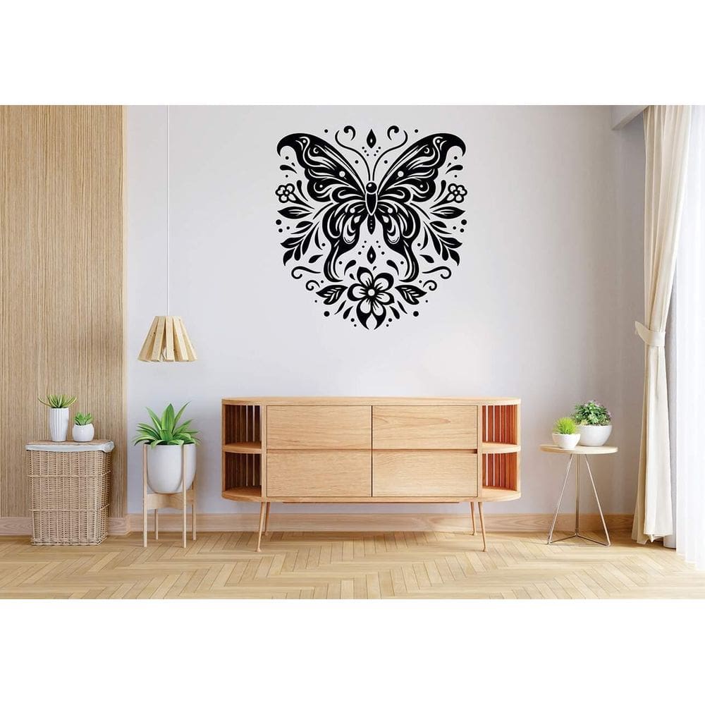 Adesivo De Parede Borboleta E Floresv