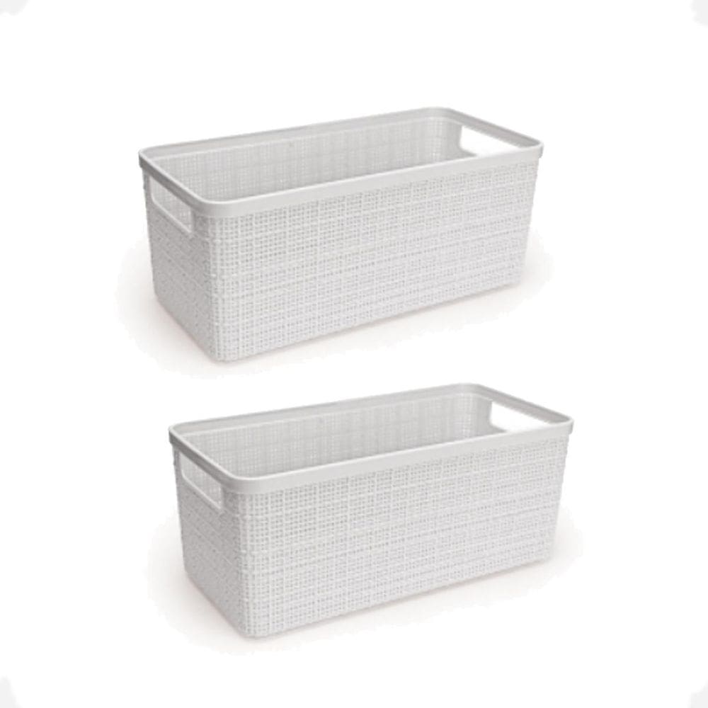 Kit 2 Cesto Juta Organizador Alongado Medio Decoração Branco