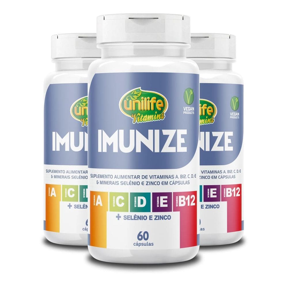 Kit 3 Imunize Vitaminas A, C, D, E, B12 Unilife 60 Caps