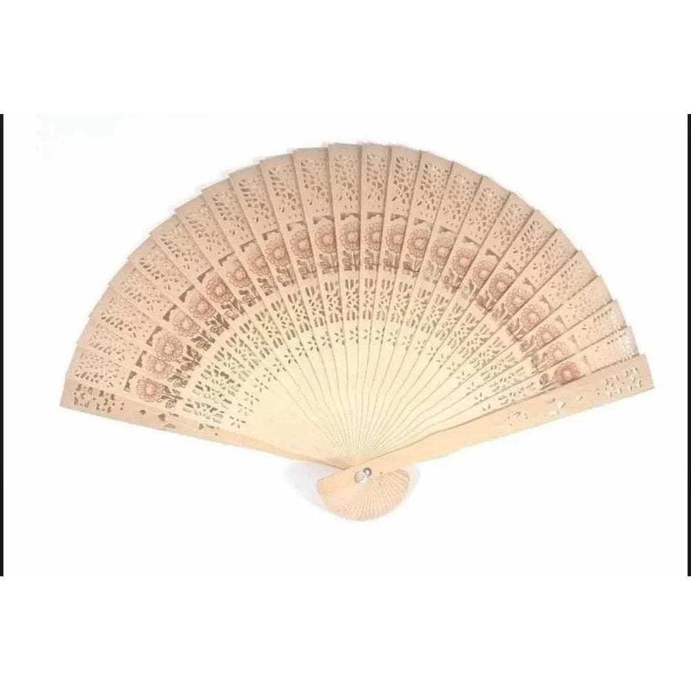 2X 24 Leque De Madeira / Casamento / Noiva Cor Palha Bolinha