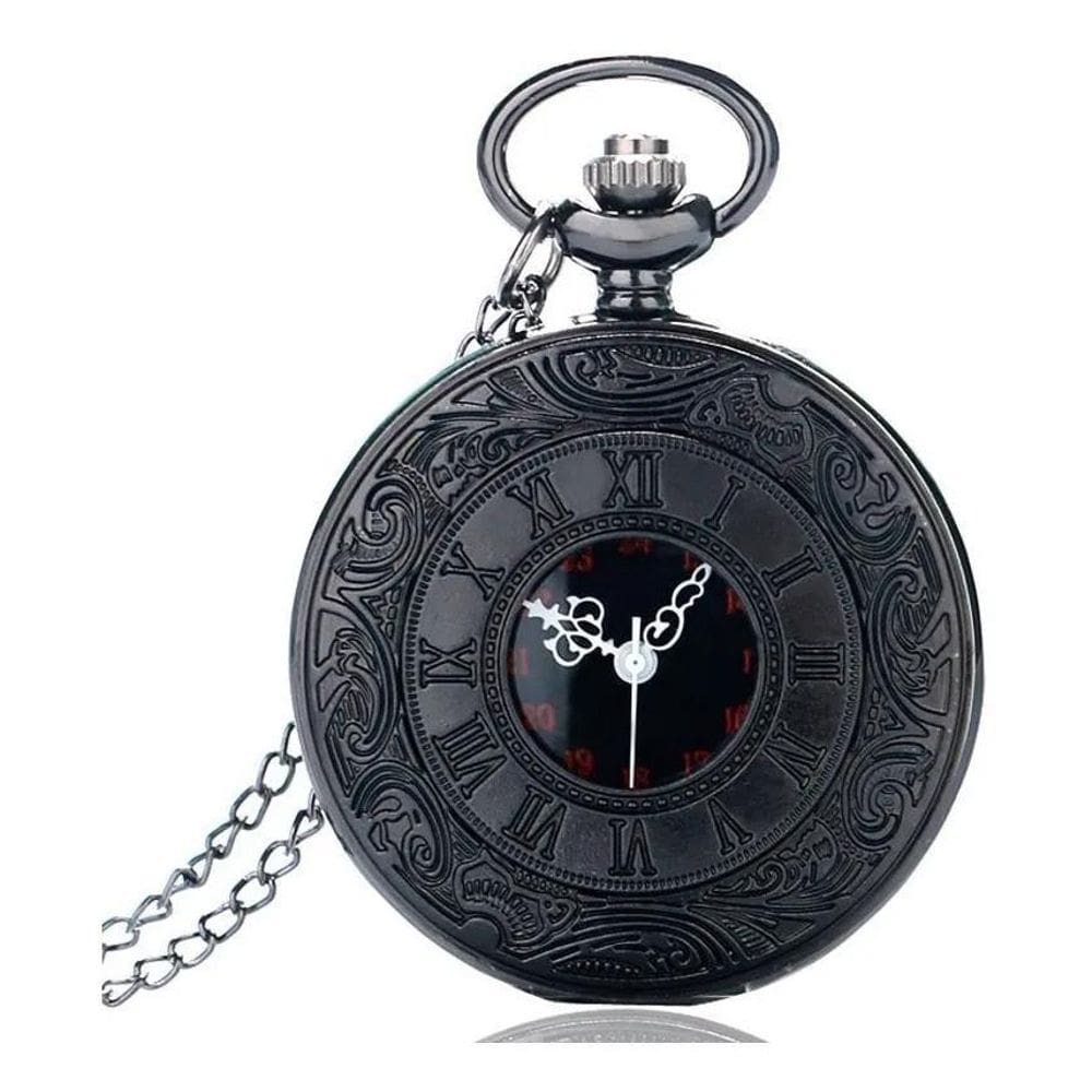 2X Relógio De Bolso Steampunk Preto Com Corrente Retro Vinta