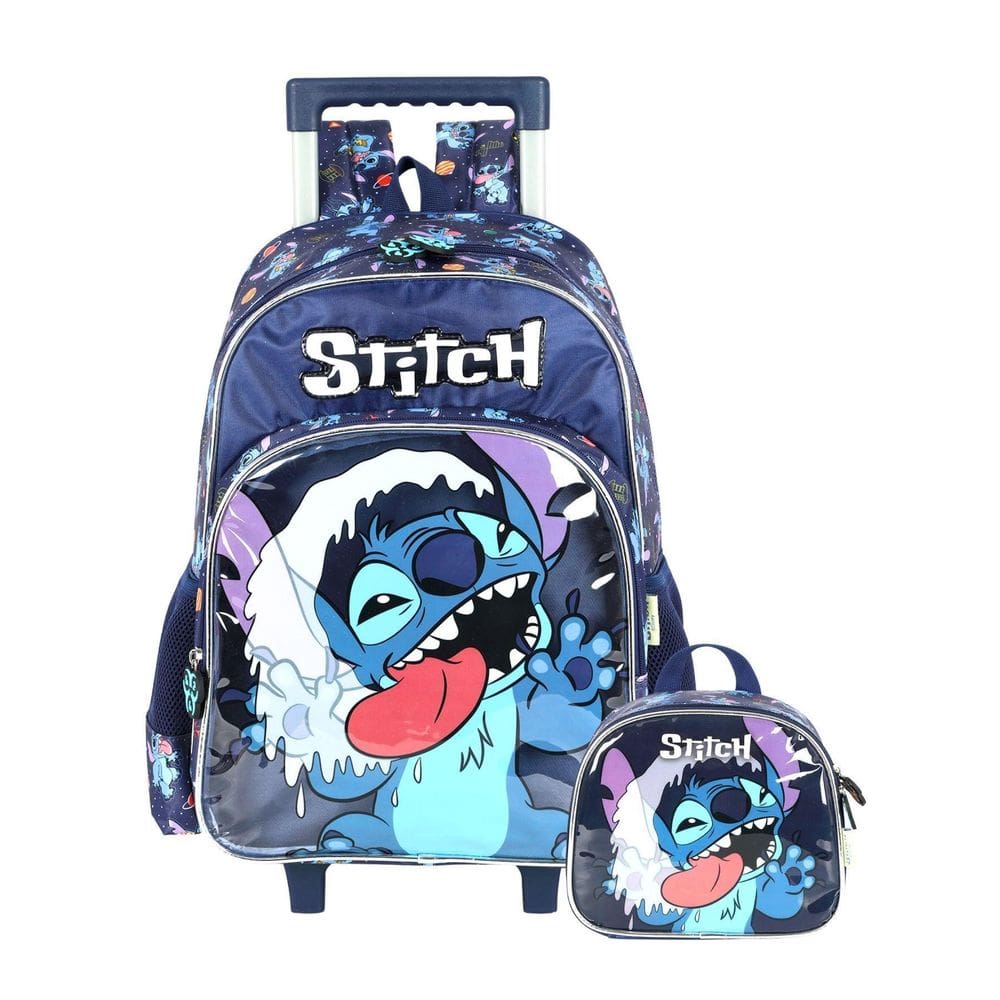 Kit Lilo Stitch Mochila Rodas + Lancheira Térmica Menino