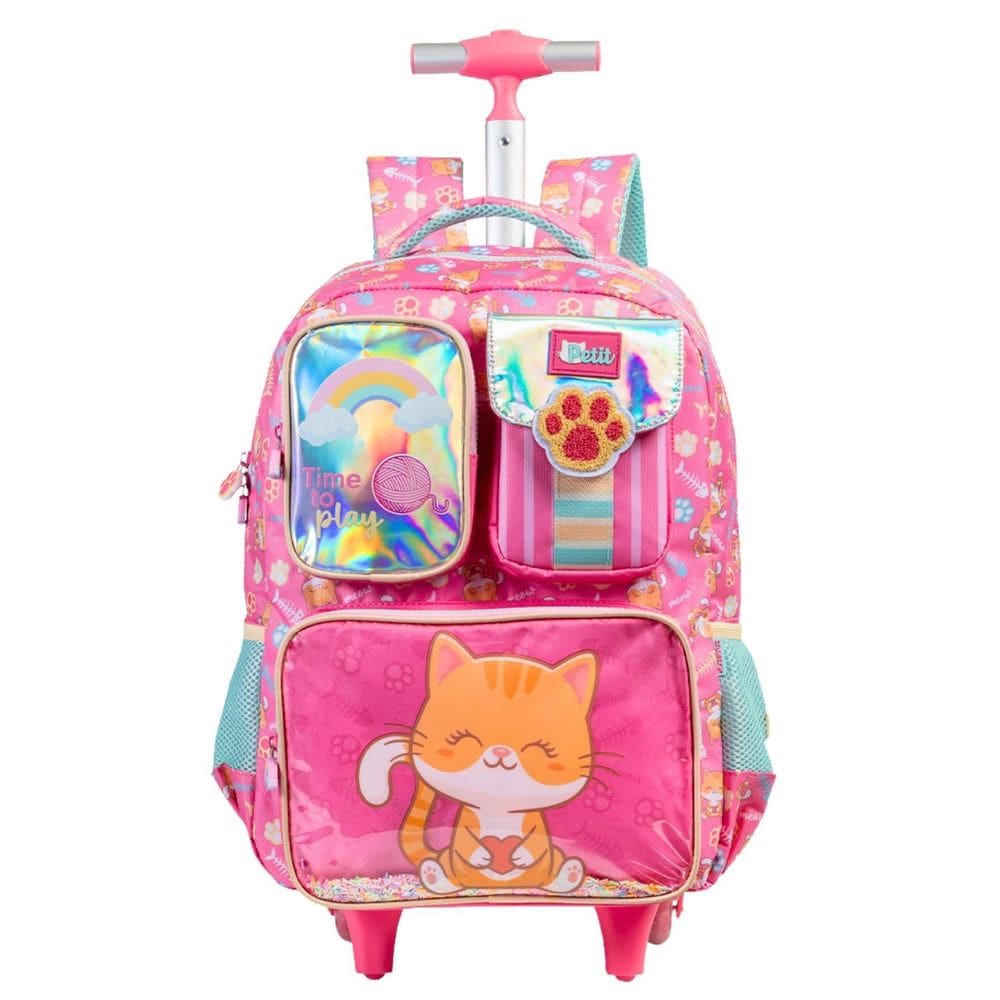 Mochila Escolar Gato Confetti Menina Rodas E Costas 16058