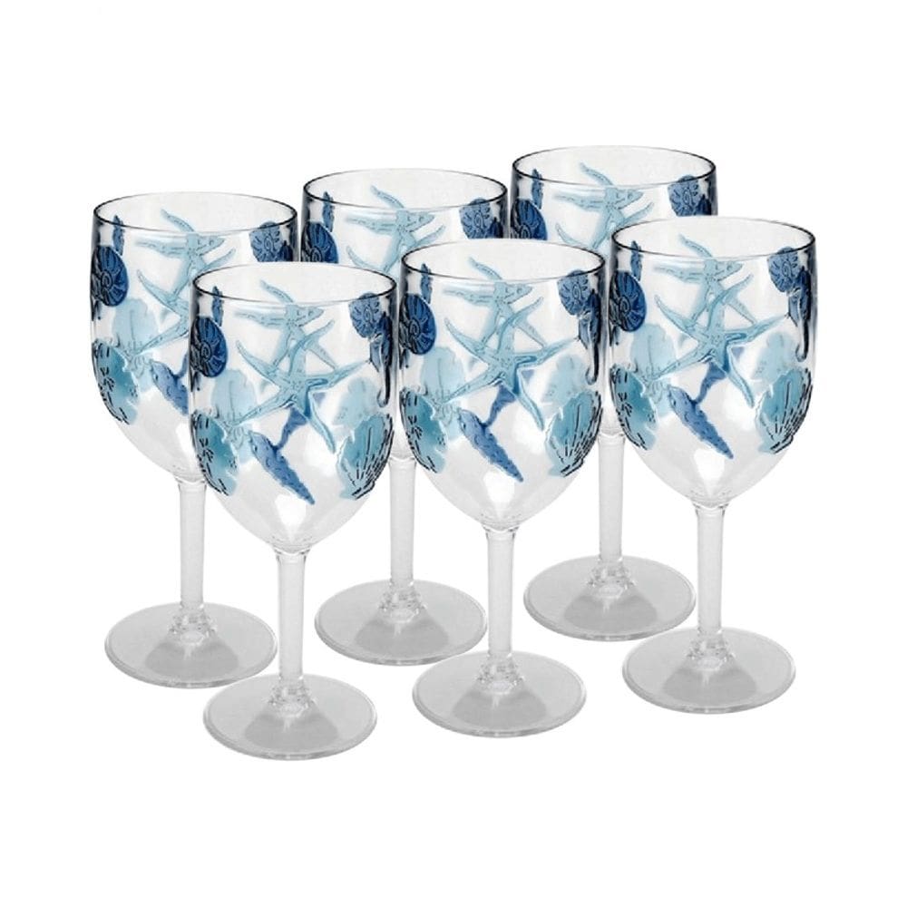 Cj 6 Taças de Acrílico C/Detalhes Fundo do Mar Azul 474ml Entrecasa