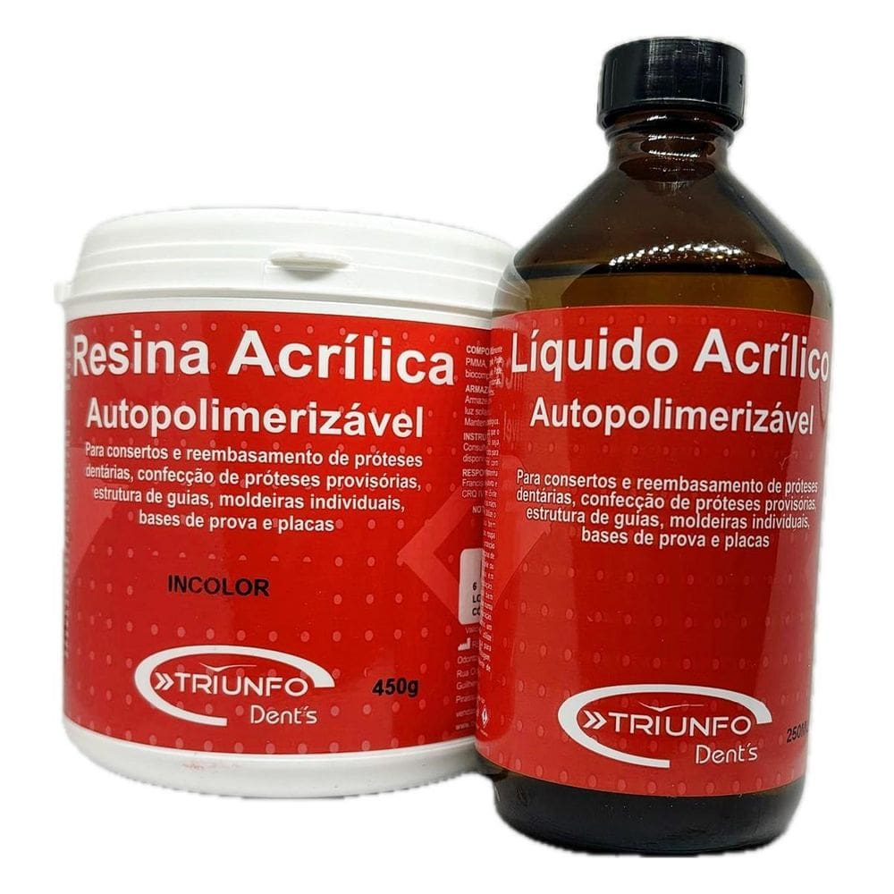 Kit Resina Acrílica Auto Pó Incolor 450G + Líquido 250Ml