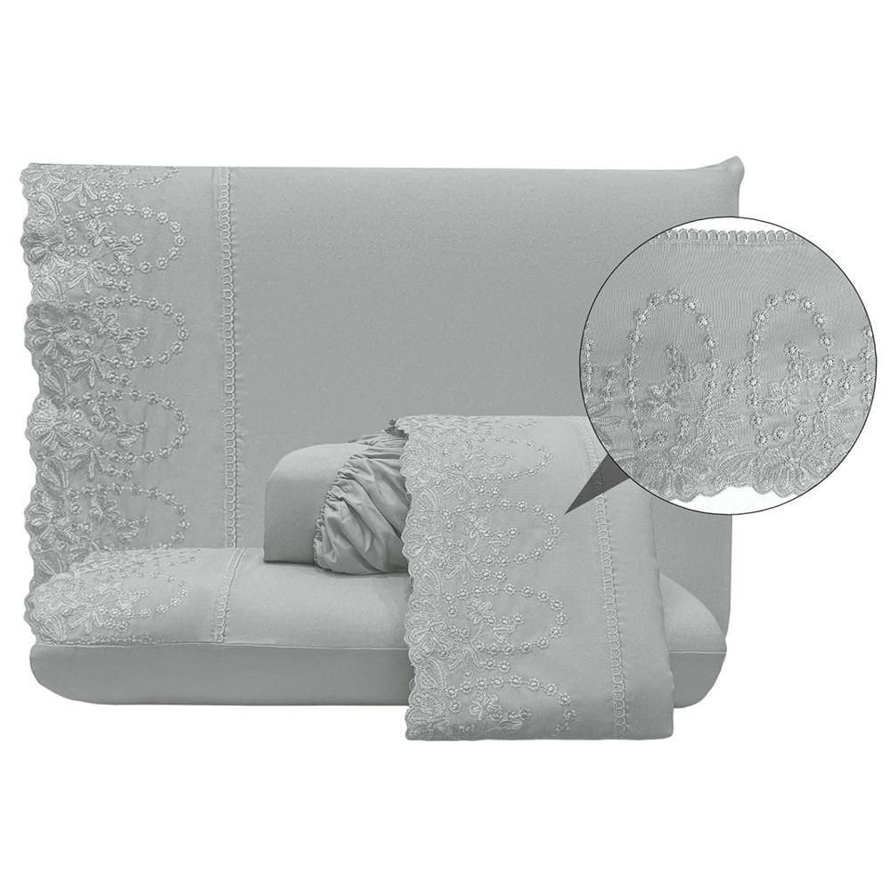 Jogo Cama Lençol King Desirre 4 Peças - Cinza 100% Poliéster