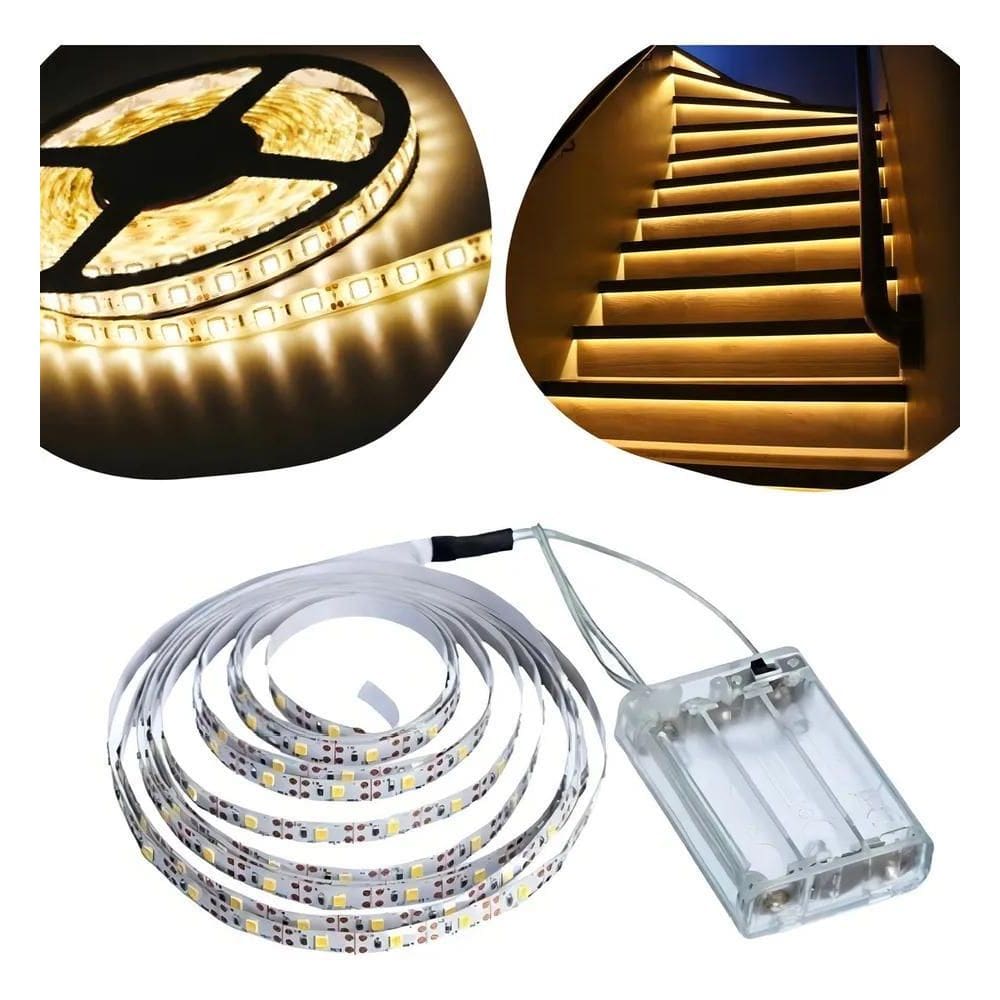 2X Fio Fita Led Autoadesiva Luz 2M 120 Leds Pilha Decoração