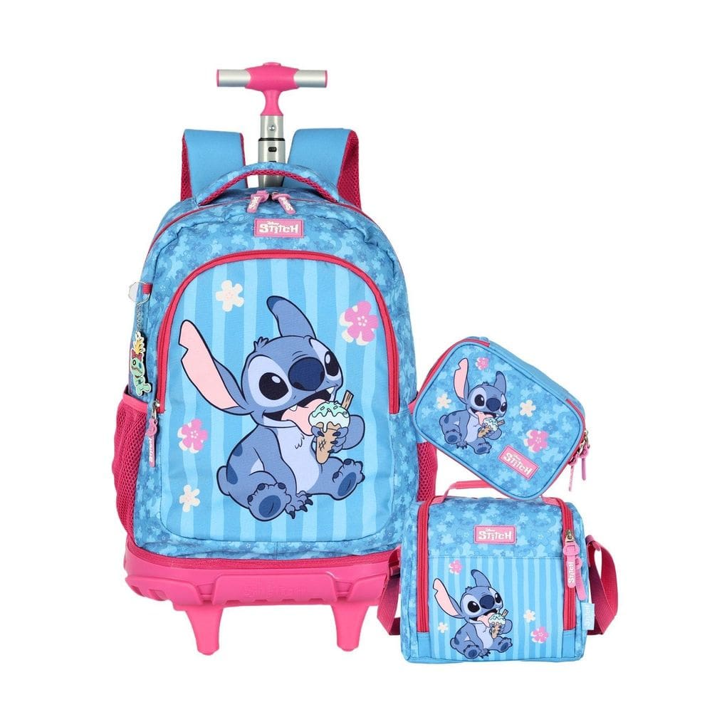 Kit Lilo Stitch Mochila 2Em1 Rodas + Lancheira + Estojo Box
