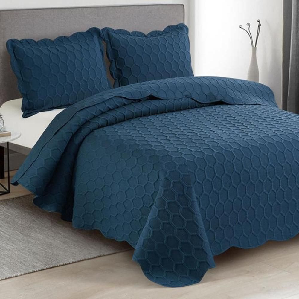 Colcha Ilusion Favo Queen 03 Peças 2,40X2,60 Camesa Marinho