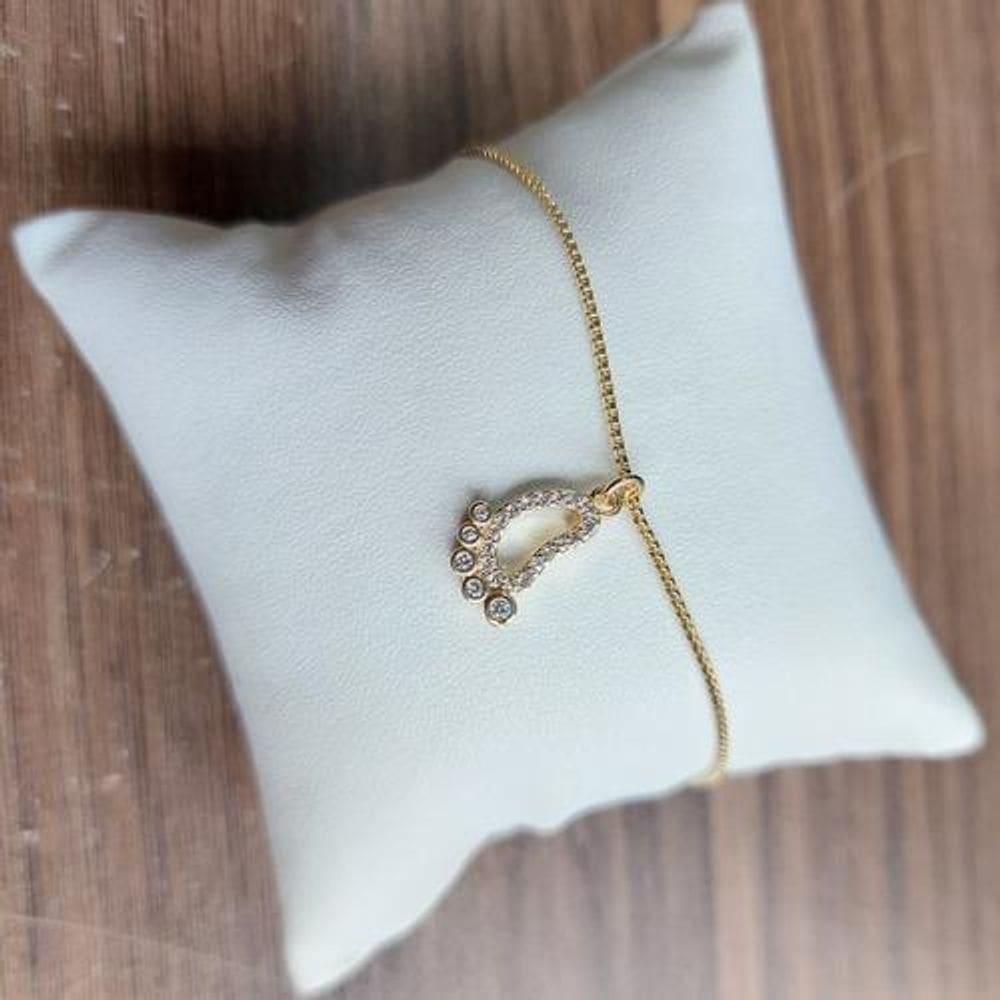 Tornozeleira Pezinho Gestante Mãe F. Ouro 18K Pedra Zirconia