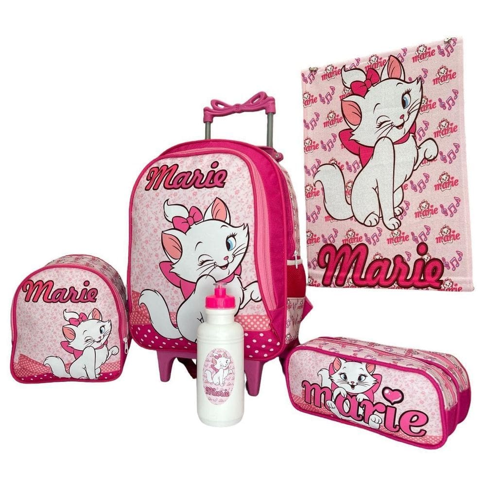 Kit Mochila Escolar Gata Marie Lancheira Térmica Estojo