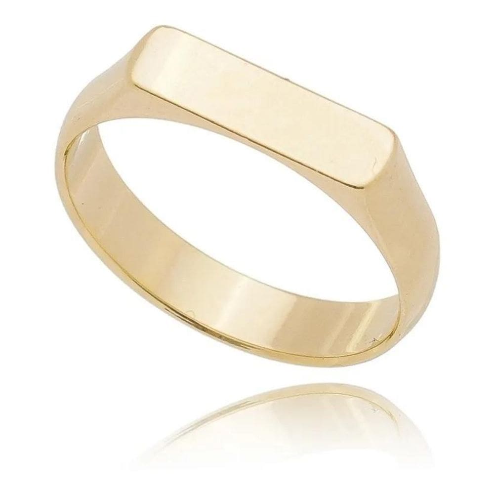 2X Anel De Ouro 18K Chapinha Retangular Liso Delicado Exclus