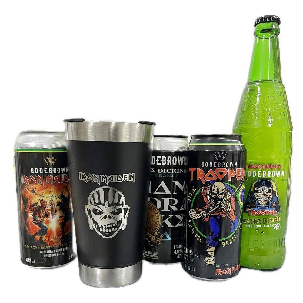 Kit Presente 4 Cervejas Iron Maiden + Copo Térmico 500Ml