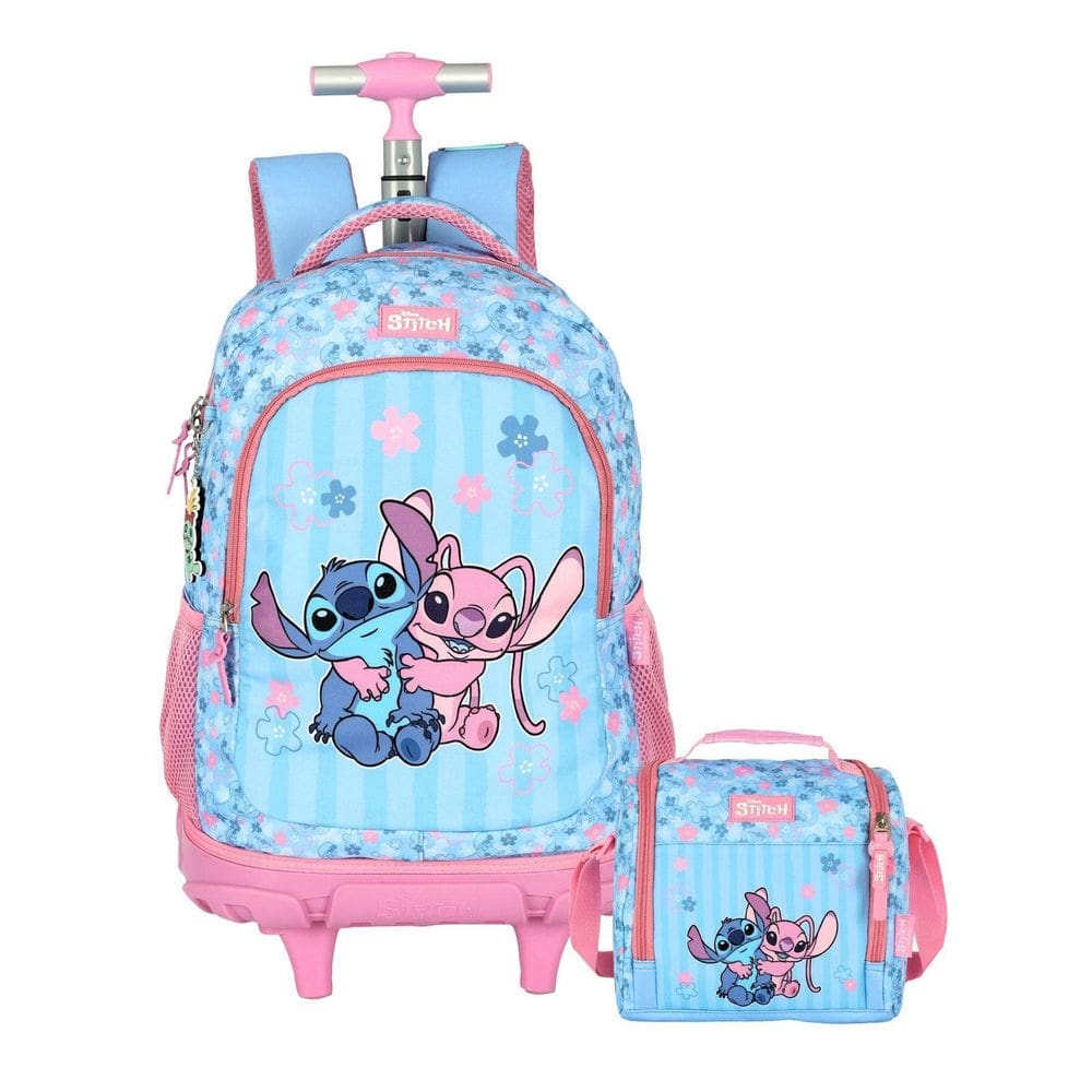 Kit Lilo Stitch Mochila Rodas 2Em1 + Lancheira Térmica