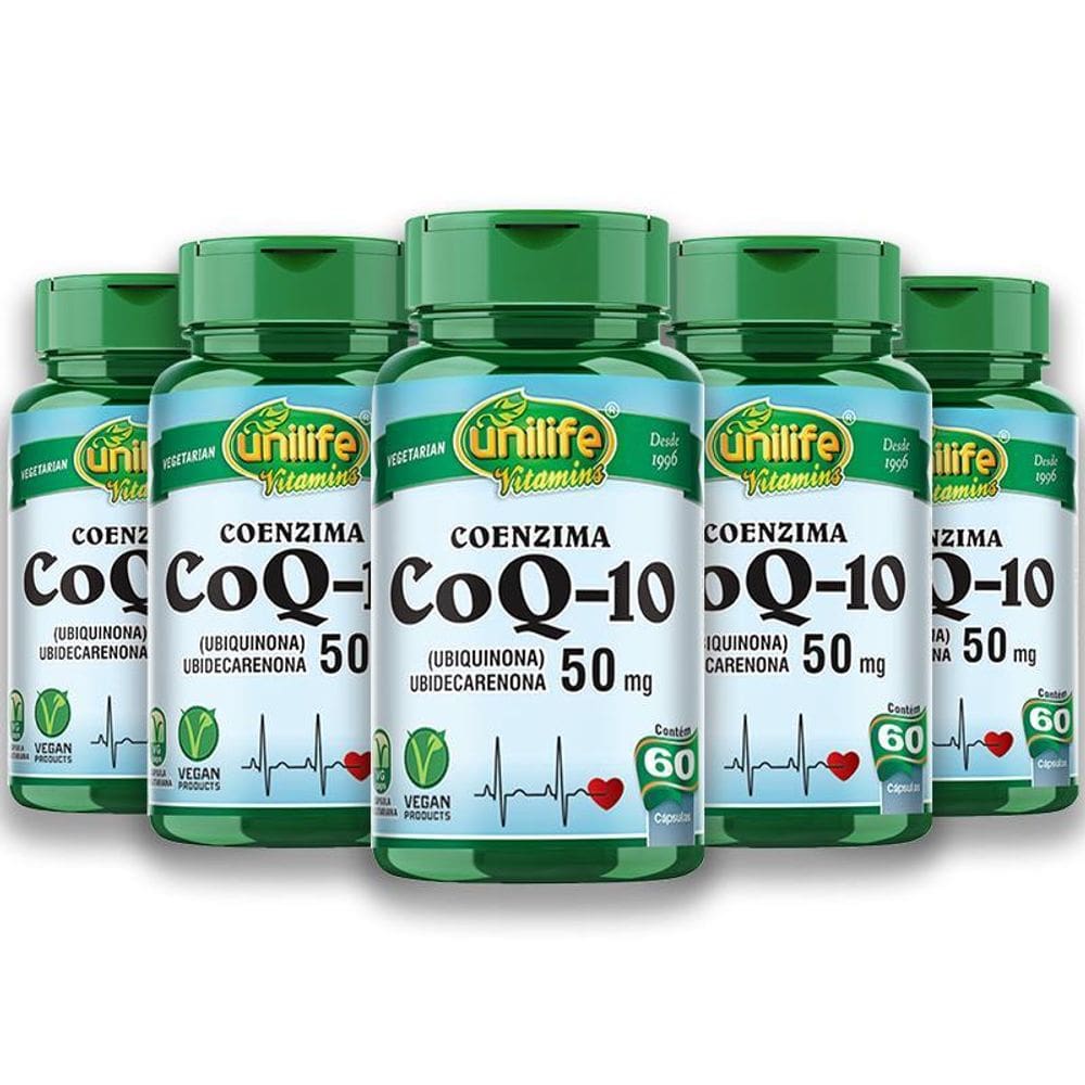 Kit 5 Coenzima Coq-10 - 50Mg Unilife 60 Capsulas Veganas
