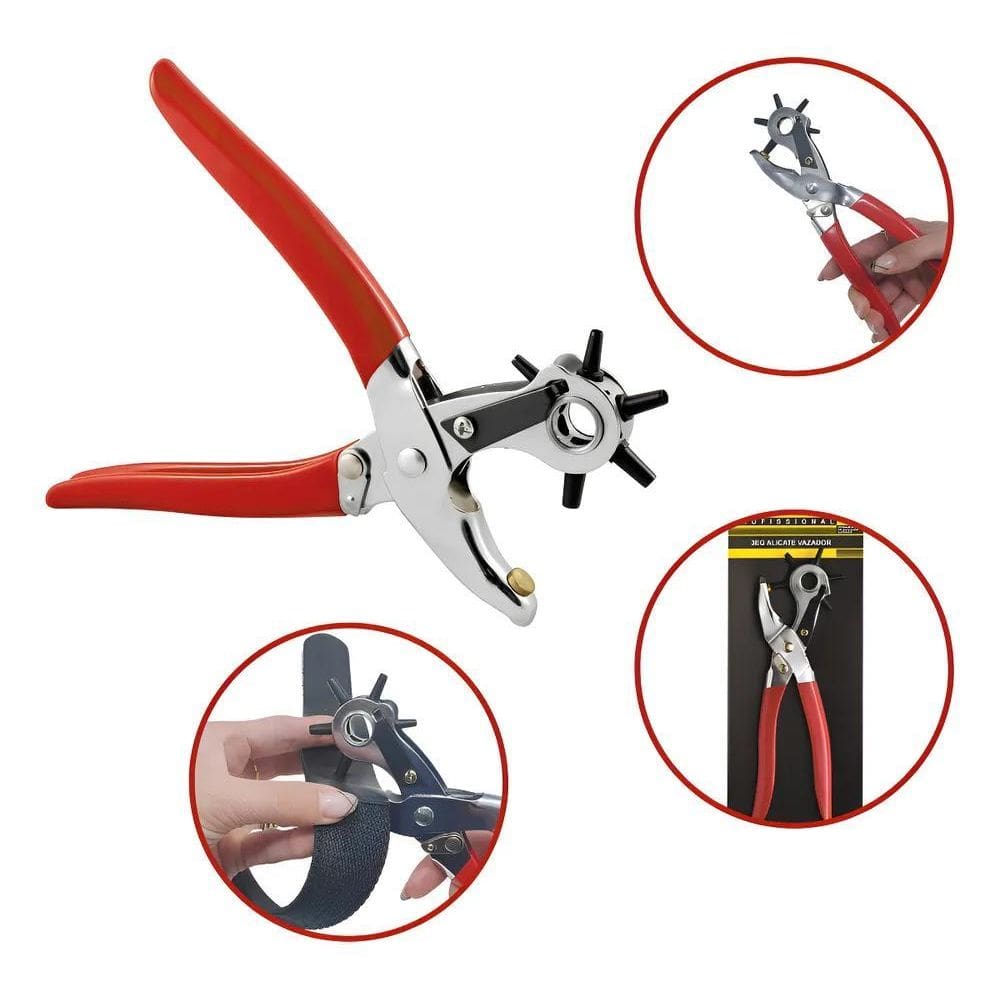 Alicate Vazador 9Pol Furador Couro Eva Cinto Chinelo 6 Furos