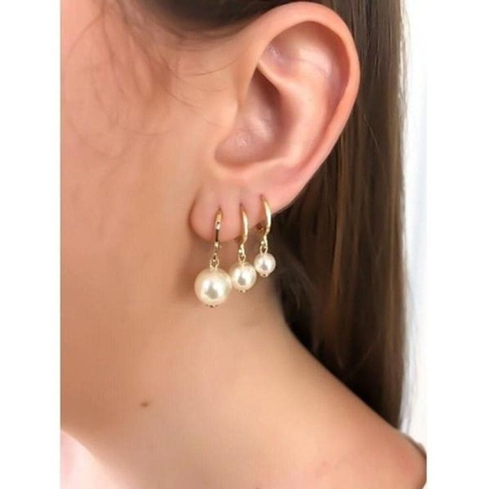 Trio Brinco Pérola Argola F Ouro Dourado Folheado 18K