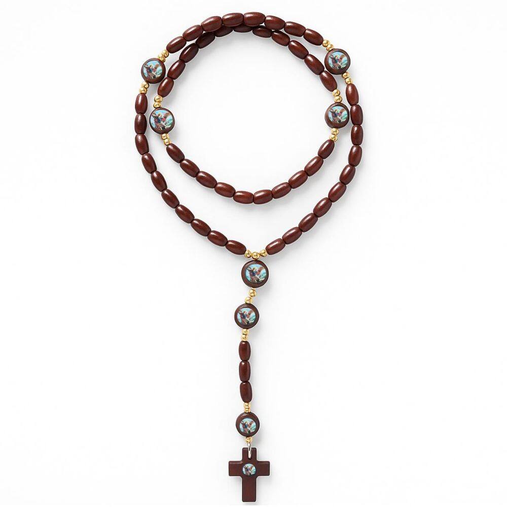 Terço Madeira São Miguel Arcanjo Conta 8Mm 45 Cm Marrom