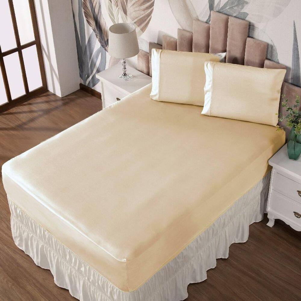 Jogo De Cama Queen Lençol E Fronha Prático Malha Lisa 3 Pç