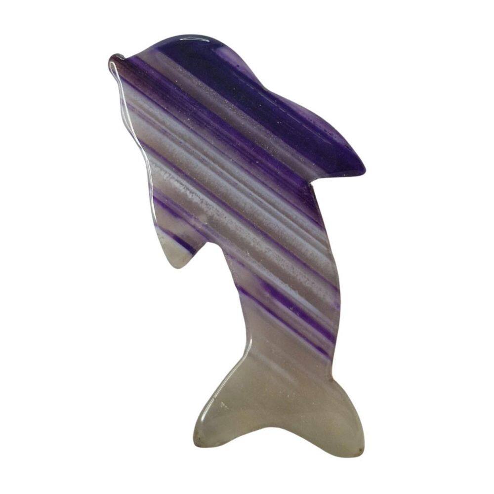 Golfinho Pedra Ágata Roxa Decorativa Natural 9 Cm