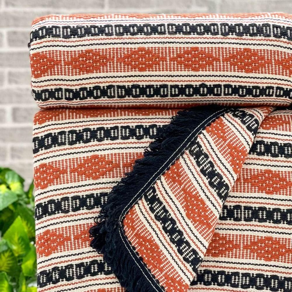 Manta Diamante Super King 100% Algodão 260x250 Listra Terracota/preto