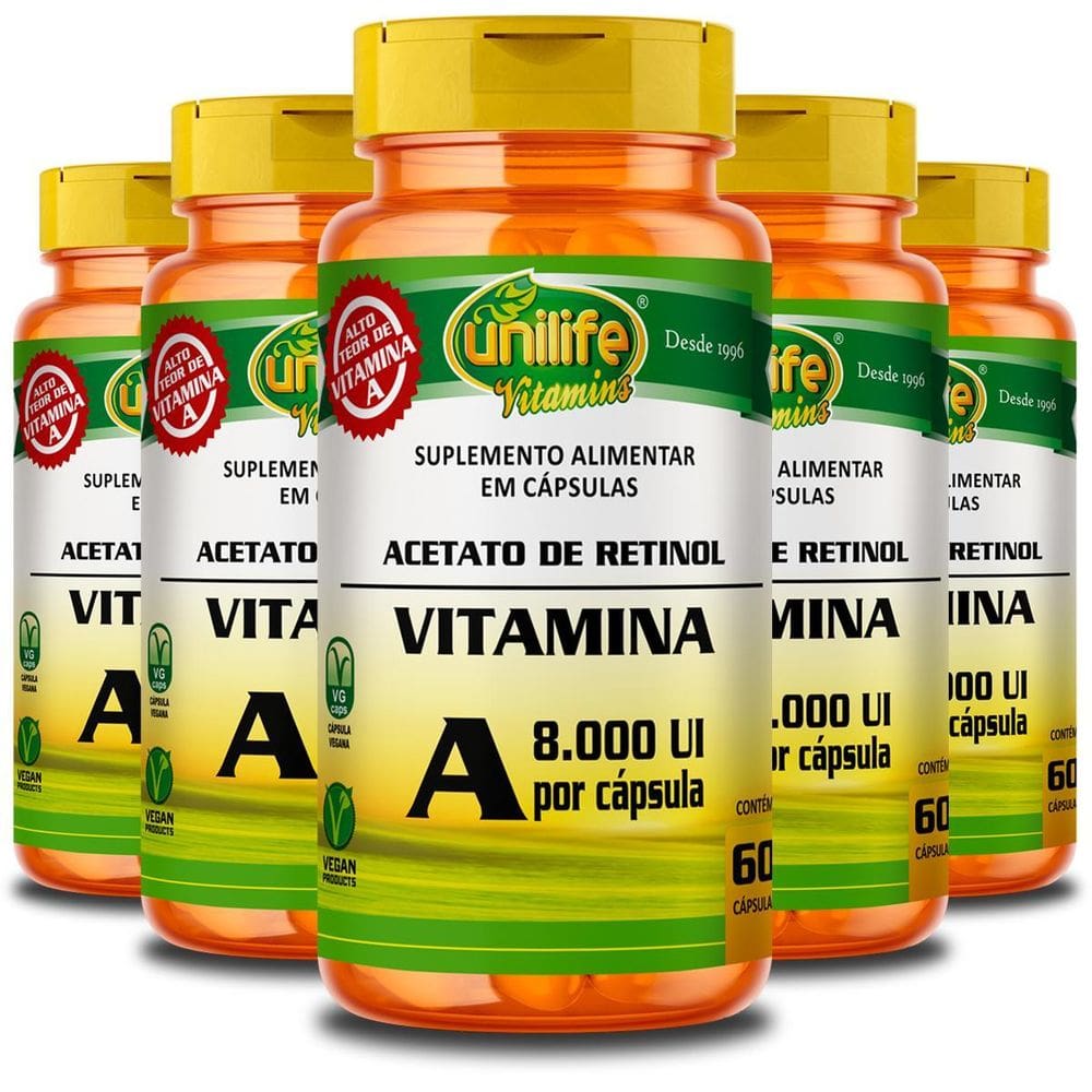 Kit 5 Vitamina A Retinol Unilife 60 Cápsulas