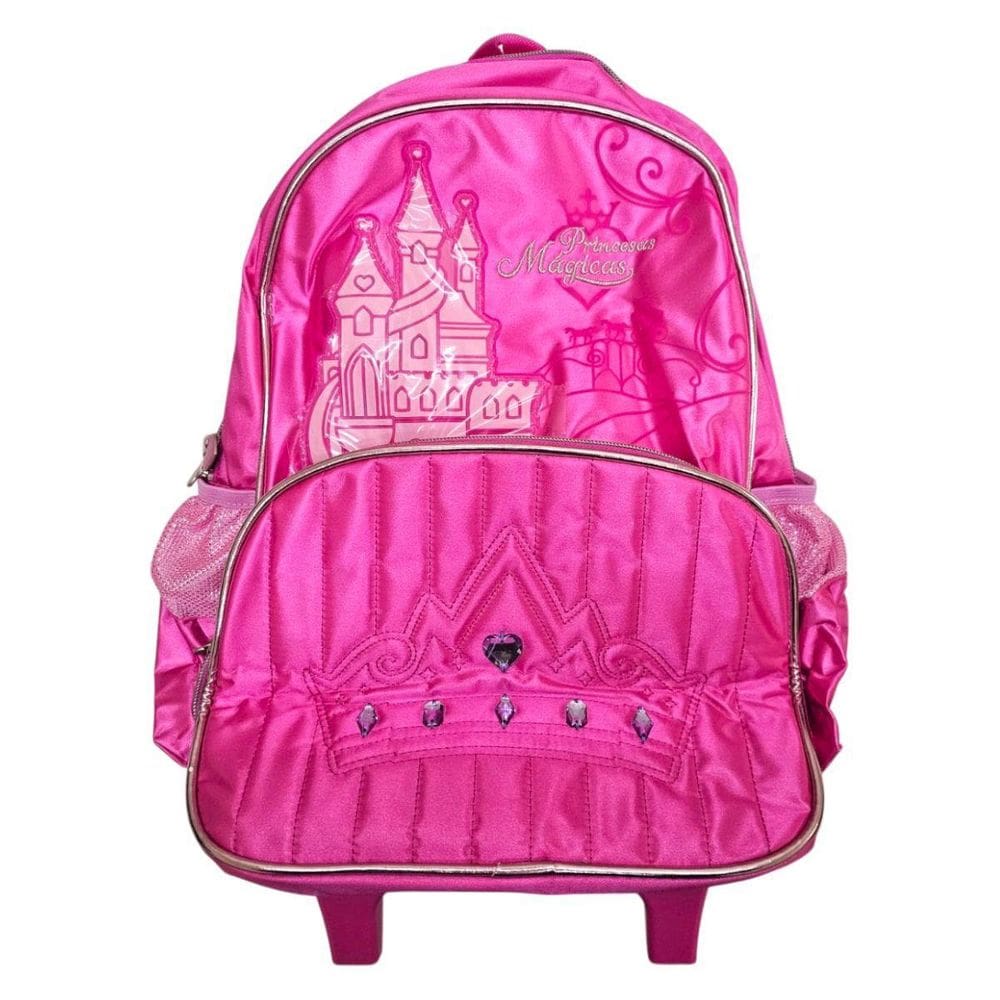 Mochila De Rodinhas Castelo Das Princesas Rosa Clio Com Luz