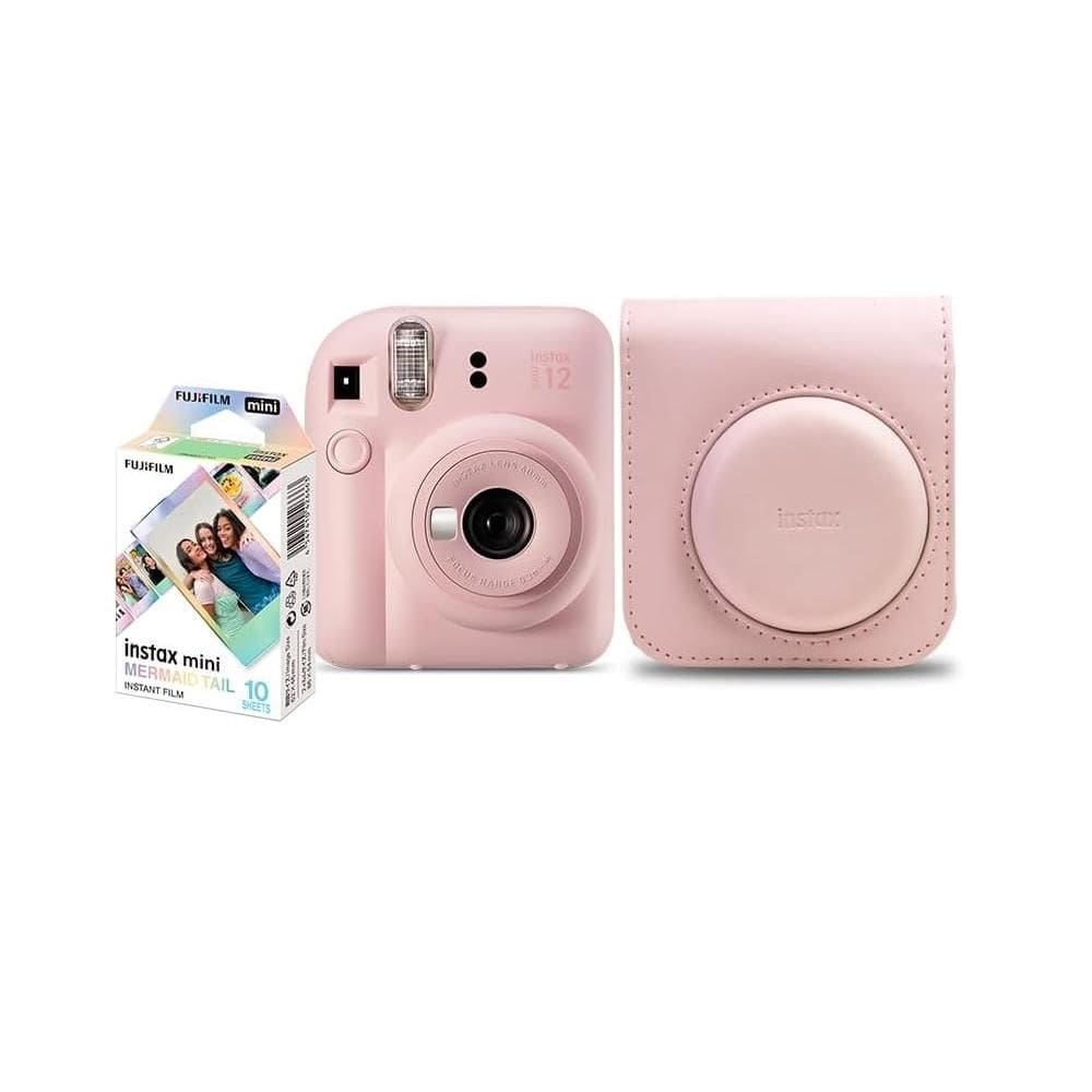 Kit Câmera Instantânea Instax Mini 12 Rosa com Pack 10 fotos e Bolsa Rosa, FUJIFILM