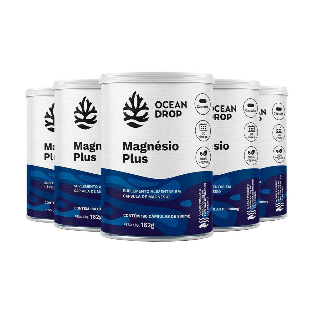 Kit 5 Magnésio Plus Ocean Drop Vegano 180 Cápsulas
