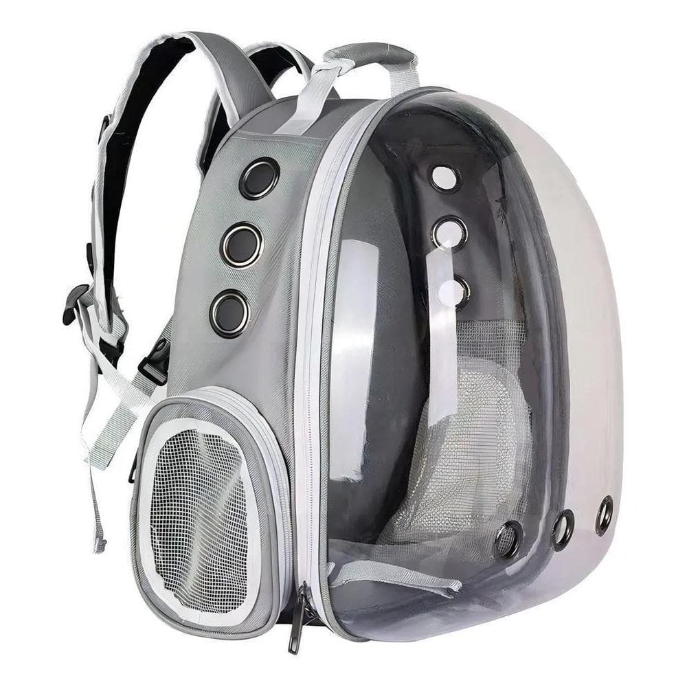 Mochila De Transporte Pet Visão 360 Gato Cão Cor Cinza